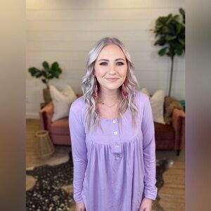 Plus Henley Neck with Yoke Shirring Detail Front&Back